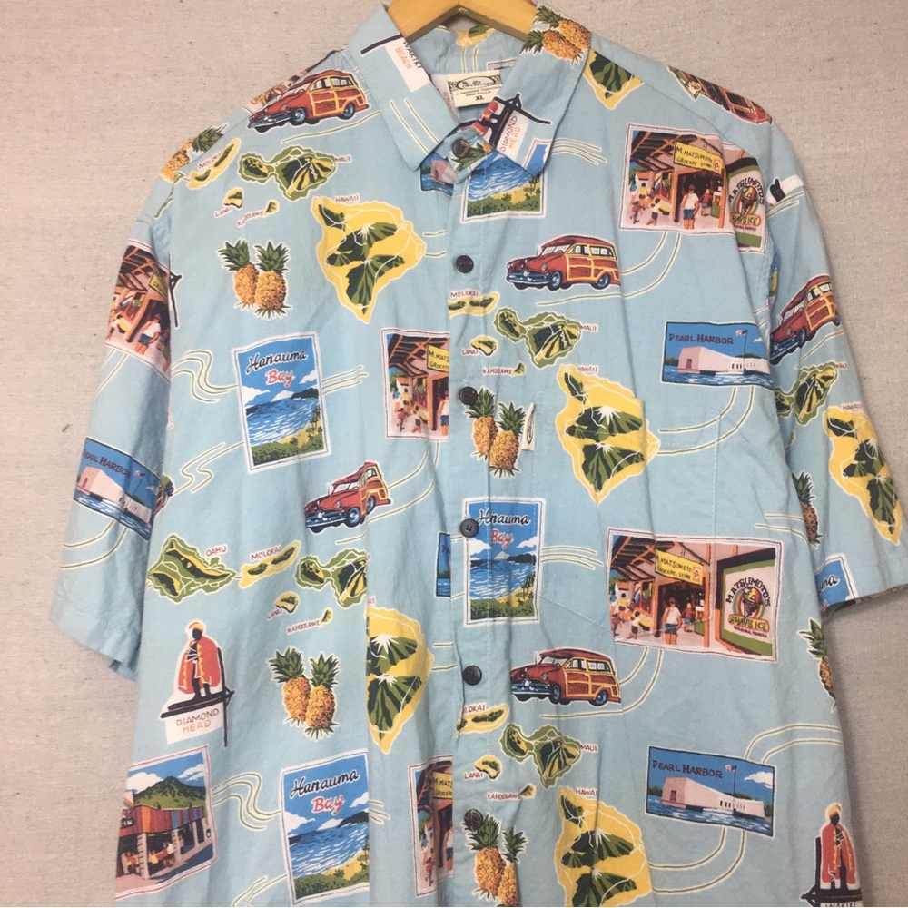 Vintage Go Barefoot Mens Hawaiian Button Down Shirt Gem